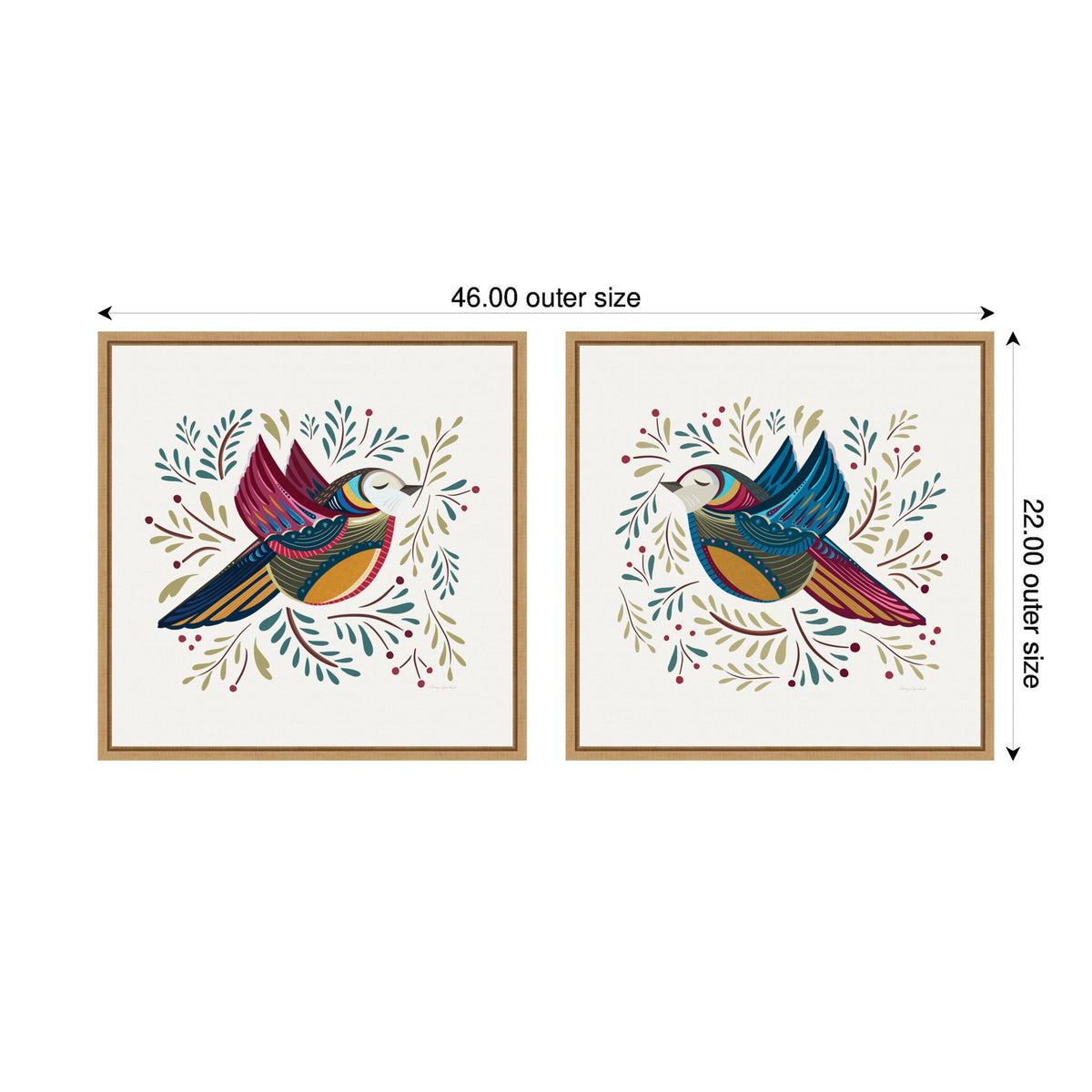 Sylvie Peace Birds Red and Blue Framed Canvas Art Set by Carey Copeland