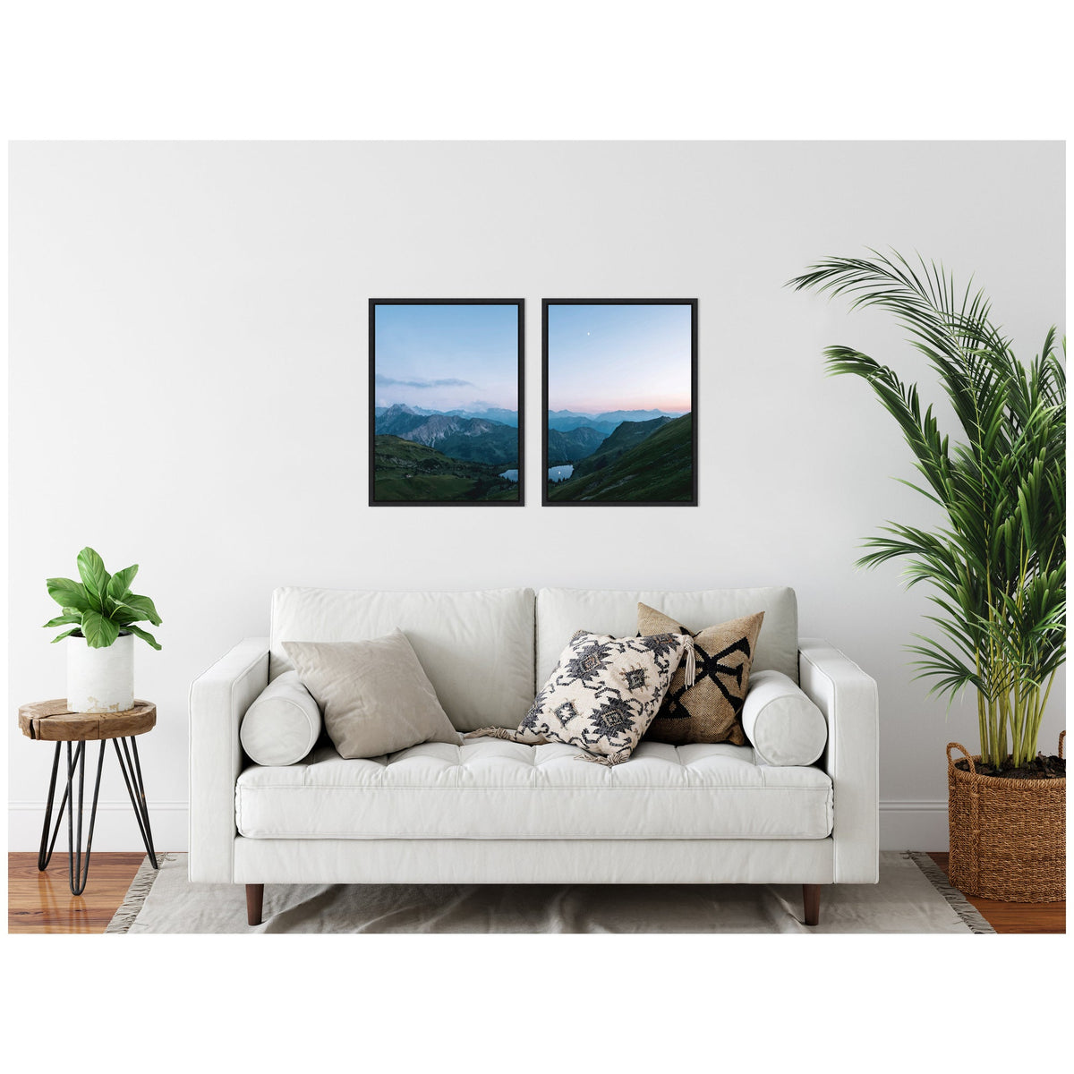 Sylvie Moonrise Over the Mountain Lake Framed Canvas Art Set of 2 by Michael Schauer