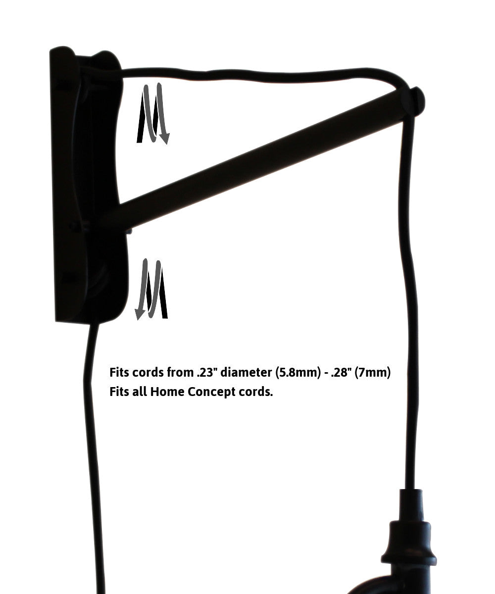 Home Concept MAST Plug-In Wall-Mount Pendant Light 1-Light Black Cord/Arm Drum White Shade - 12"W