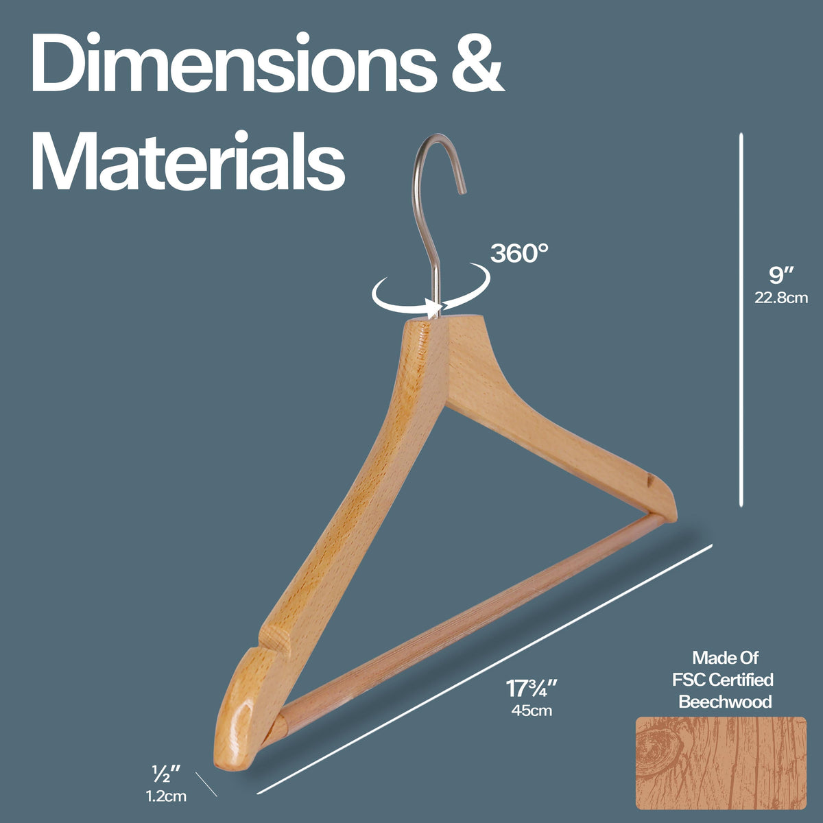 MAWA Metropolis Bodyform Shirt Hanger with Pant Bar, Natural
