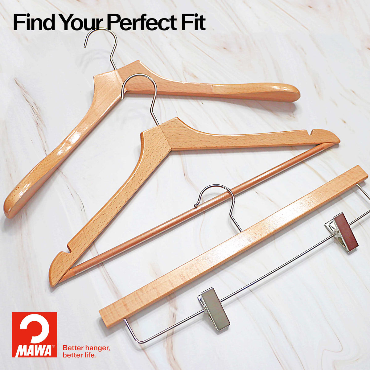 MAWA Metropolis Bodyform Shirt Hanger with Pant Bar, Natural