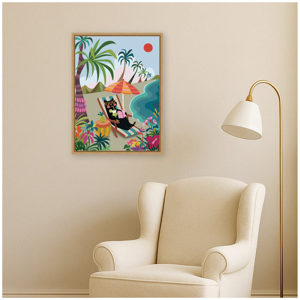 Beach Cat by Rachel Lee 3 Birdies Studio Framed Canvas Wall Art Print