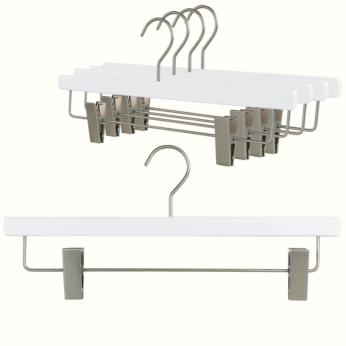 MAWA Metropolis Trend 40D Pant & Skirt Hanger with Adjustable Clips, White, Silver Hook
