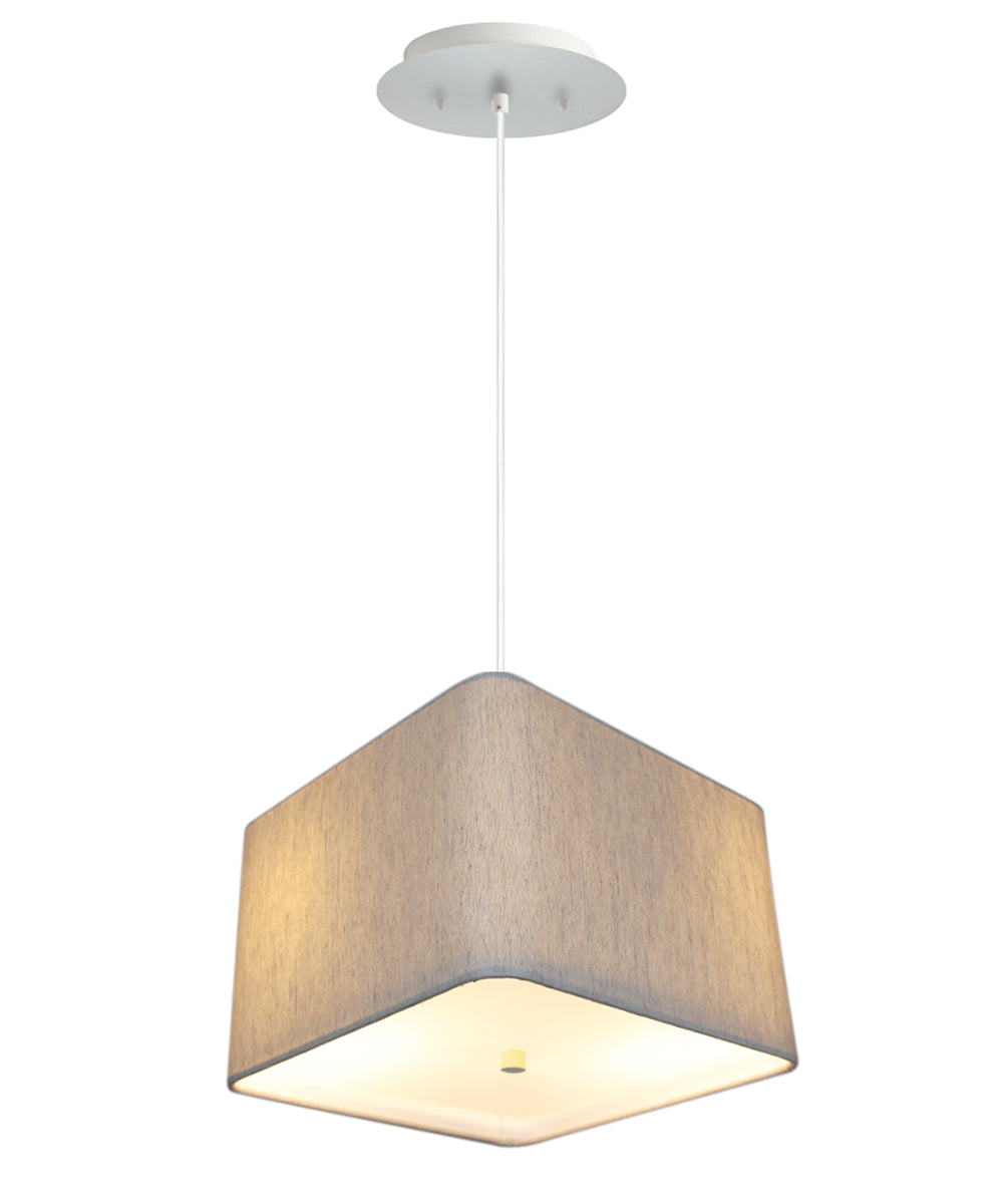 Home Concept 2-Light Pendant Light Rounded Corner Square Oatmeal Drum Shade with Diffuser, White Cord - 12" W