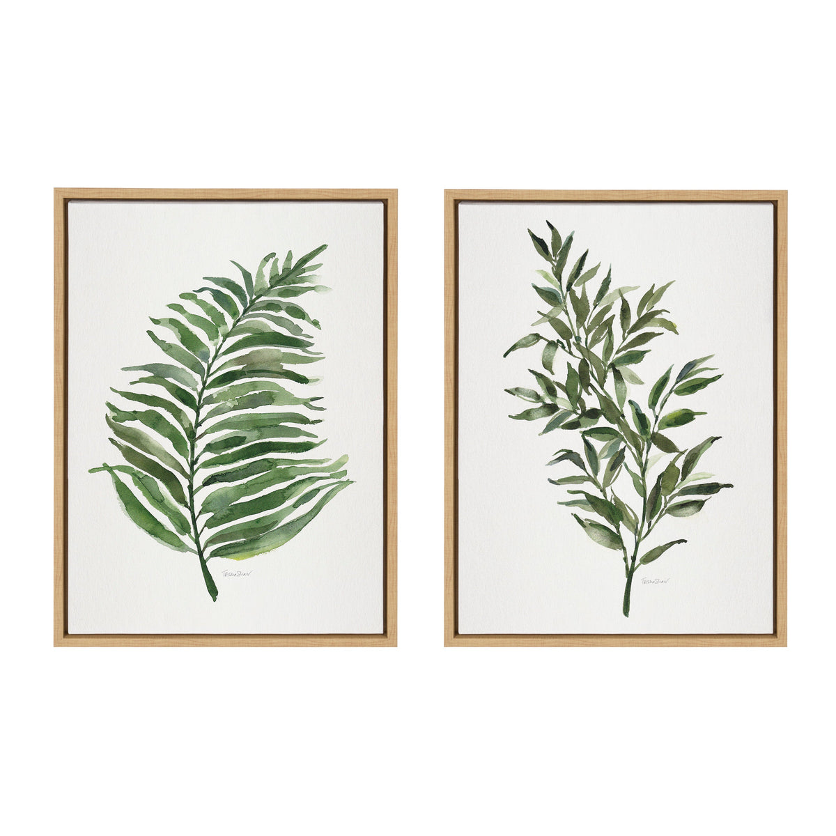 Sylvie Green Fern and Ruscus Framed Canvas Art Set of 2 by Patricia Shaw