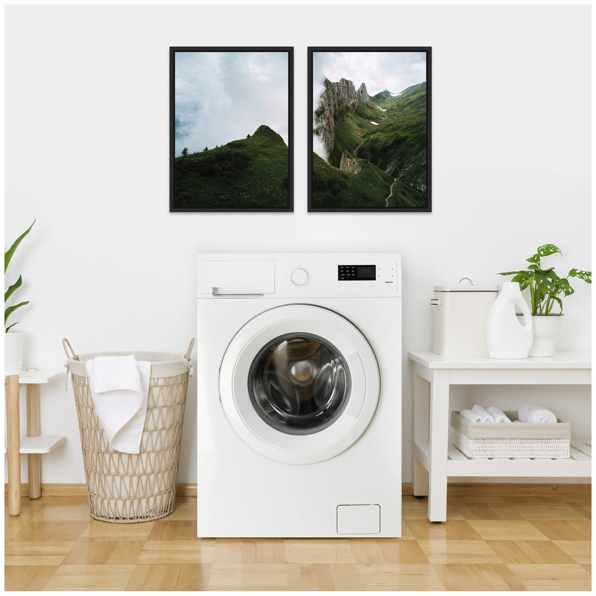 Sylvie Mountain Ridge and Green Meadow Framed Canvas Art Set of 2 by Michael Schauer