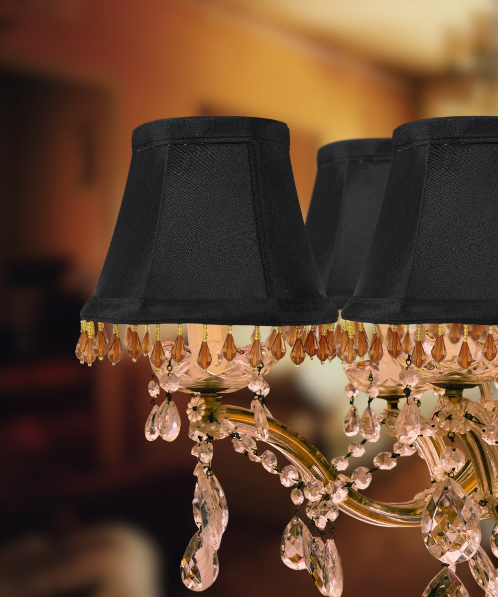 Home Concept Set of 6 Candelabra Stretch with Gold Liner Amber Beads Clip-On Lamp Shade - 5"W x 4" Slant Height