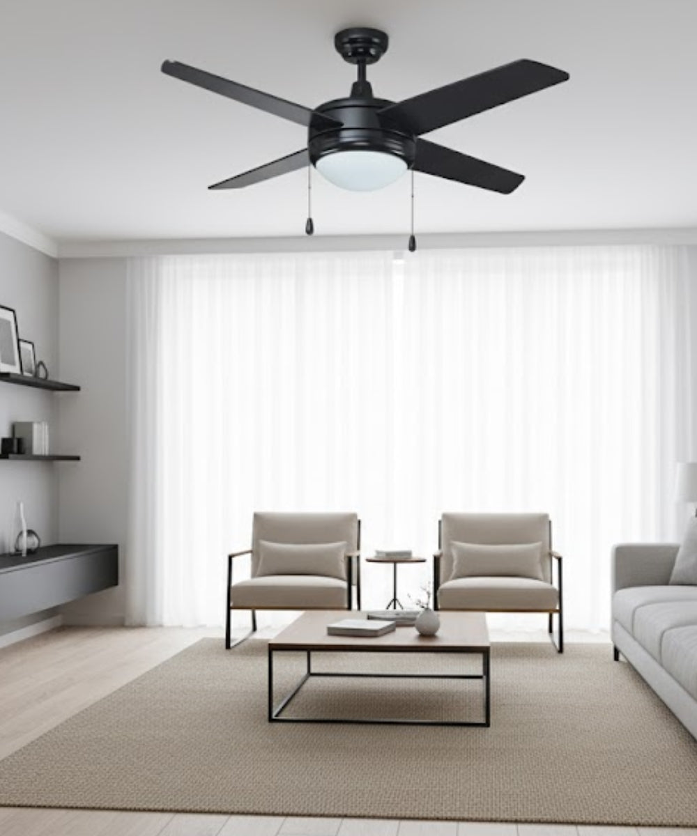 Royal Pacific Europa IV 52" 4-Blade Ceiling Fan with Integrated LED Light, Black