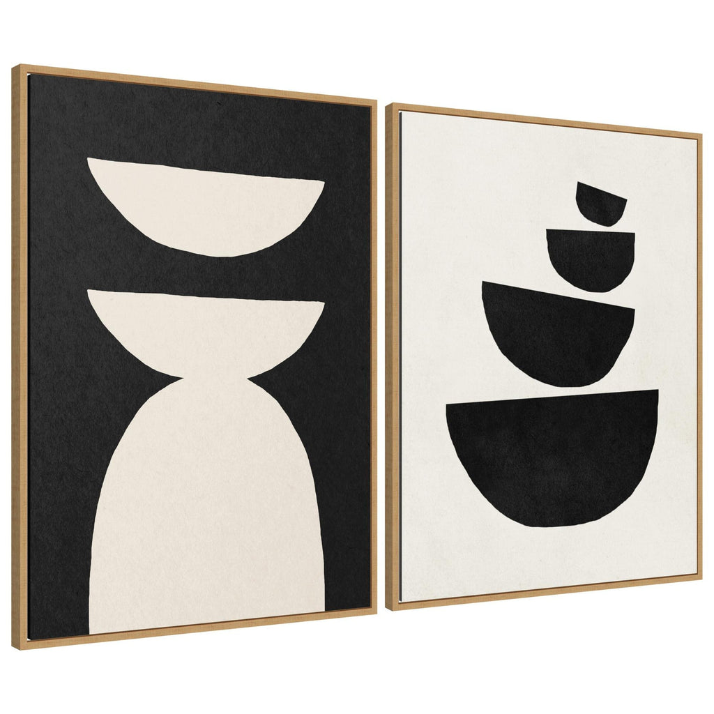 Sylvie White Geometric Abstract and Black Geometric Abstract Framed Canvas Art Set of 2 by July Art Prints