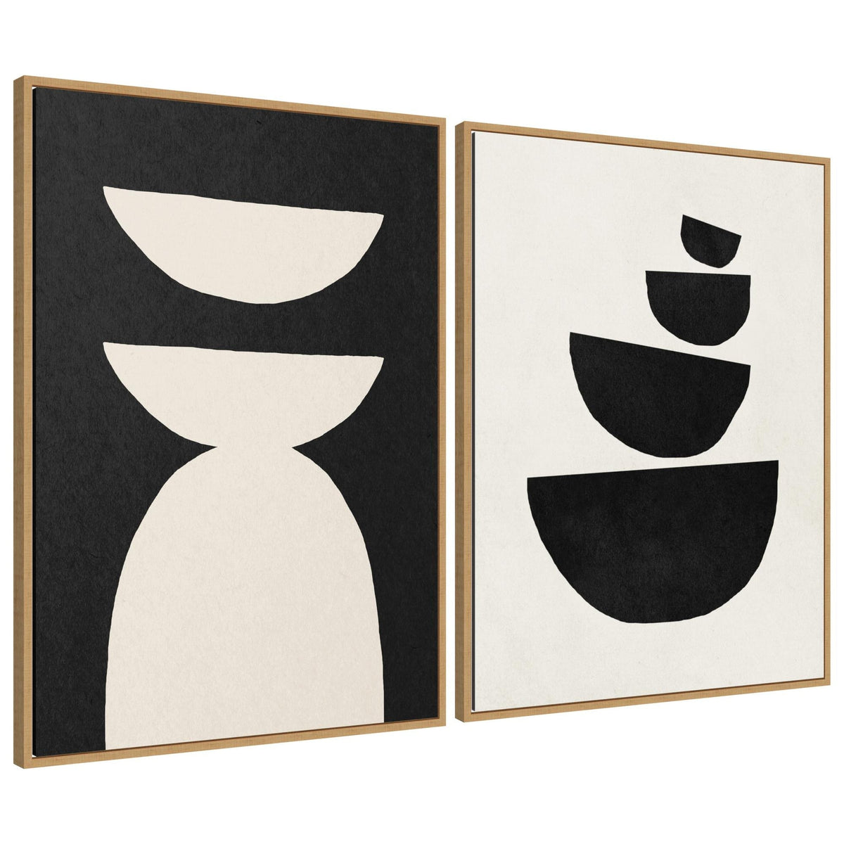 Sylvie White Geometric Abstract and Black Geometric Abstract Framed Canvas Art Set of 2 by July Art Prints