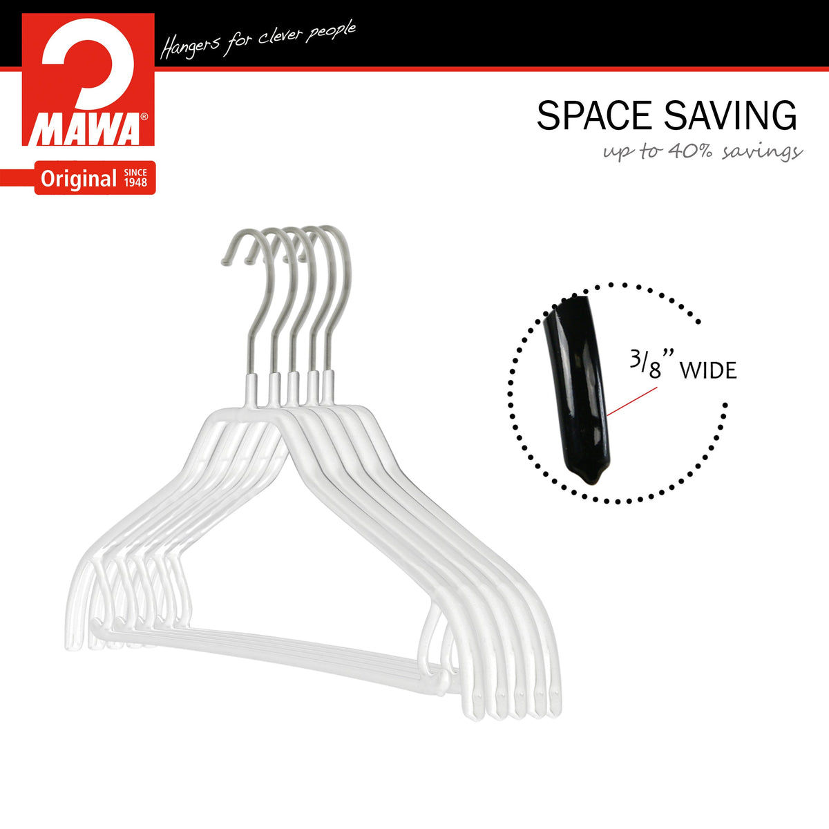 MAWA Silhouette 41-FRS Hanger with Pant Bar & Skirt Hooks, White