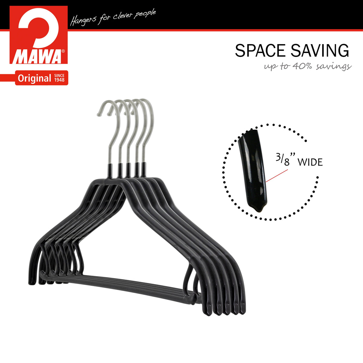 MAWA Silhouette 41-FRS Hanger with Pant Bar & Skirt Hooks, Black