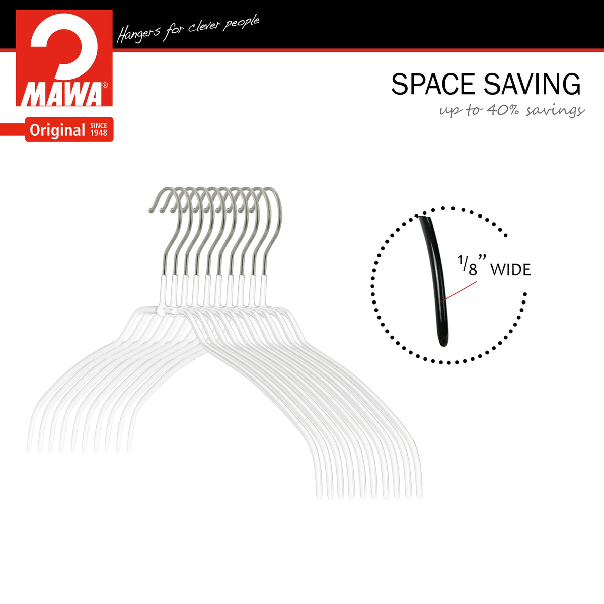 MAWA Silhouette Ultra Thin Narrow 36-FT, Hanger, White