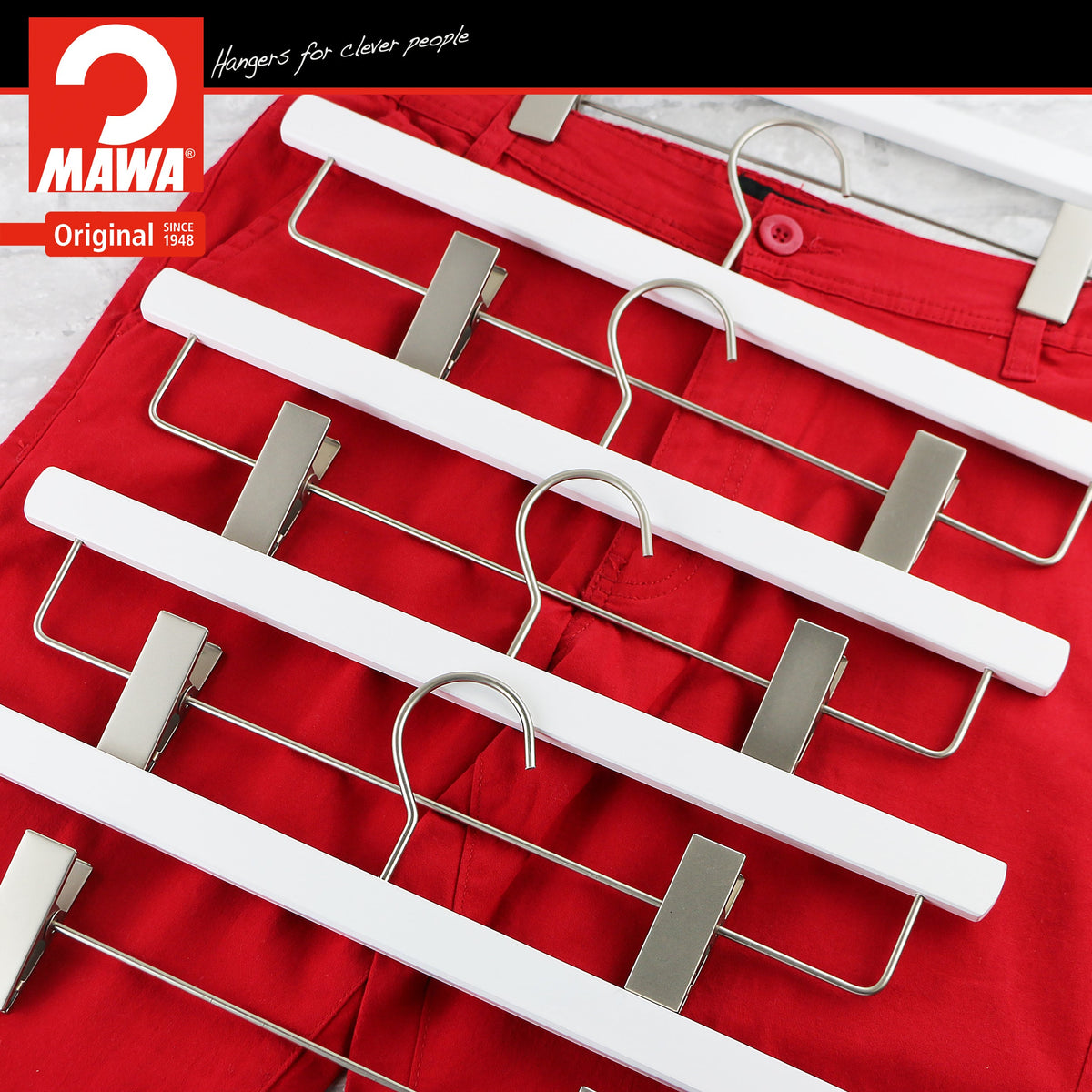MAWA Metropolis Trend 40D Pant & Skirt Hanger with Adjustable Clips, White, Silver Hook