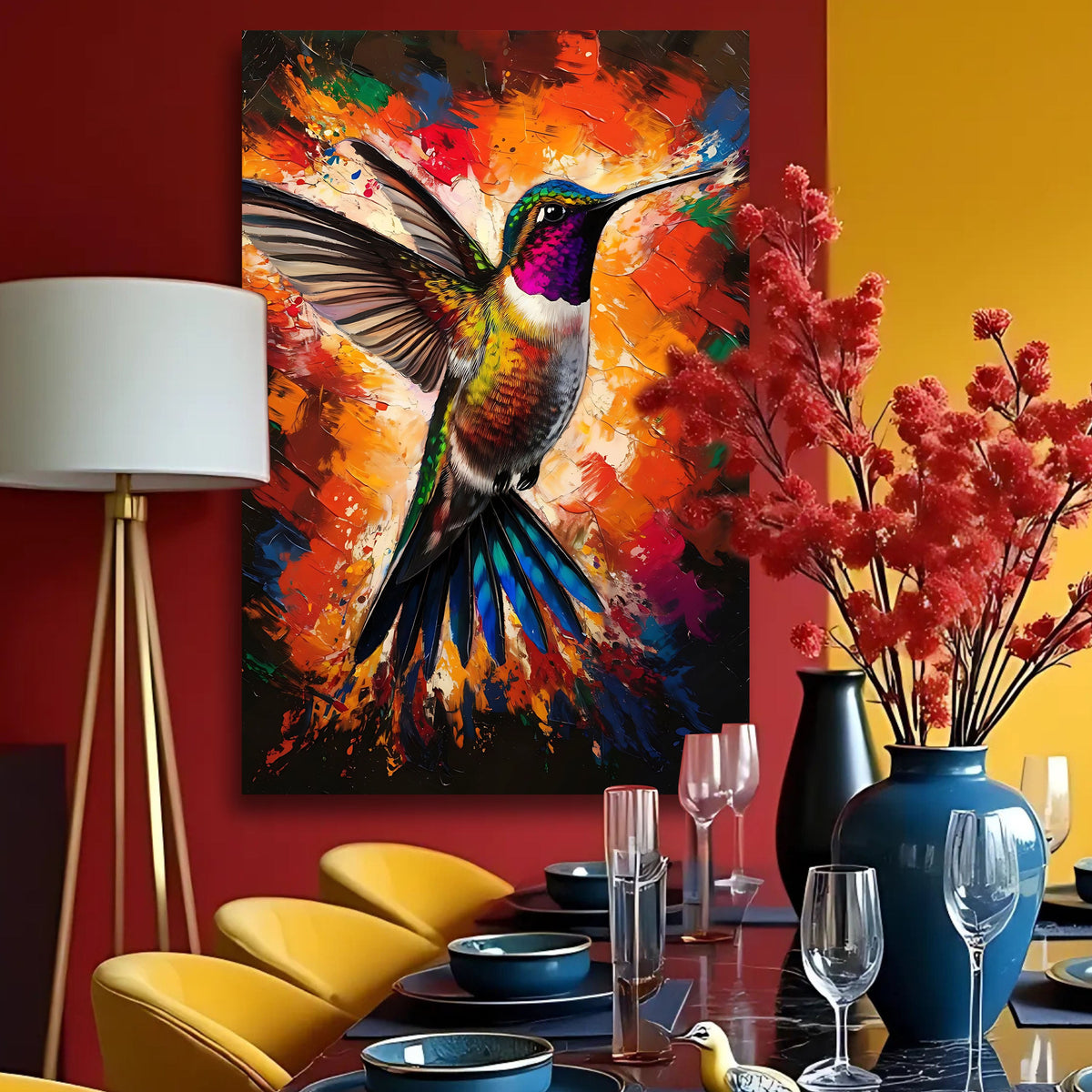 Humming Bird Abstract Canvas Wall Art