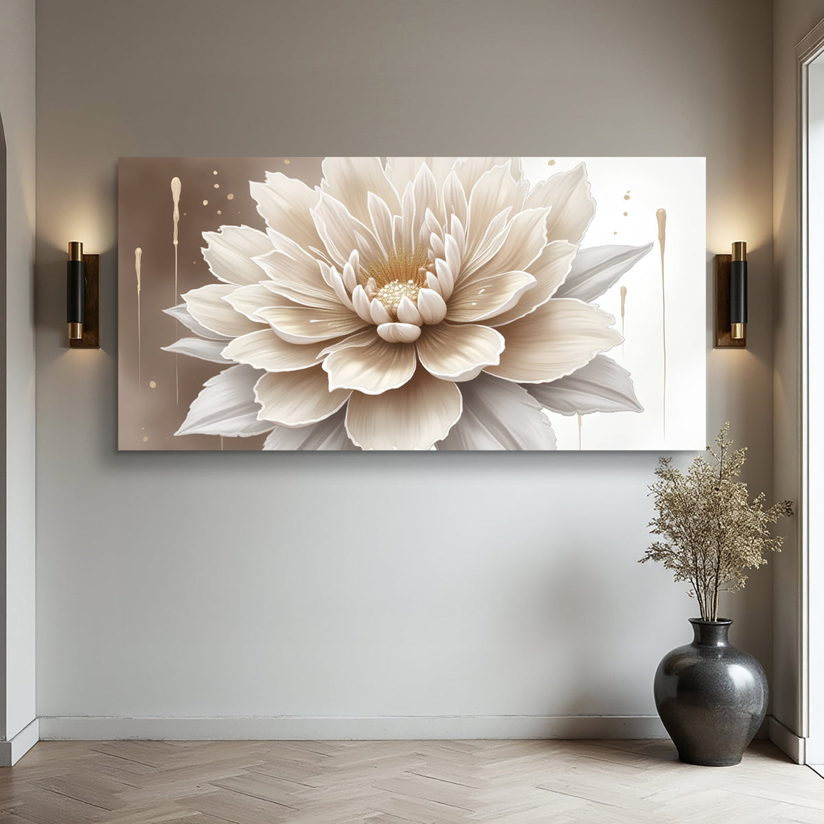 Single Beige Flower Abstract Canvas Wall Art