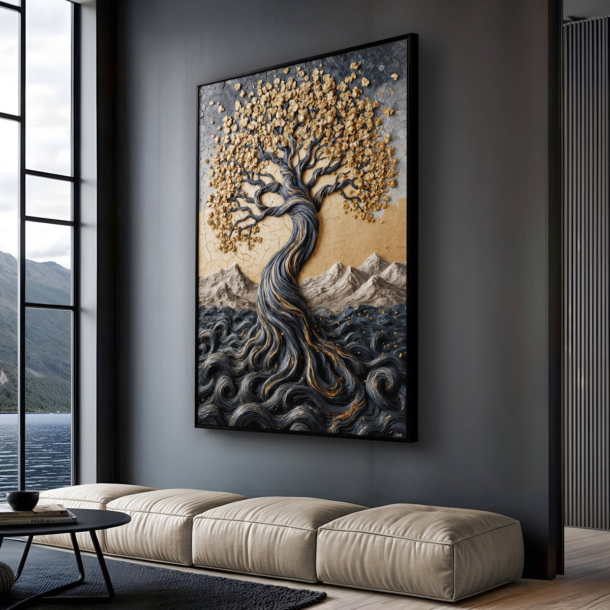 Golden Tree of Life Minimalist Canvas Wall Art