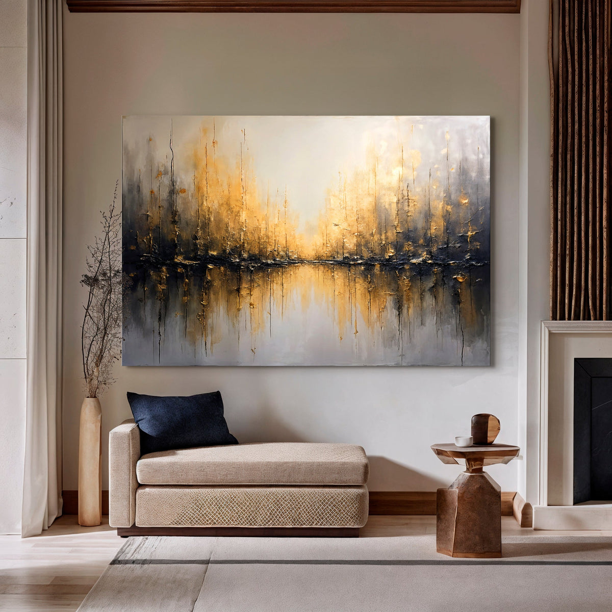 Golden Reflections Abstract Canvas Wall Art