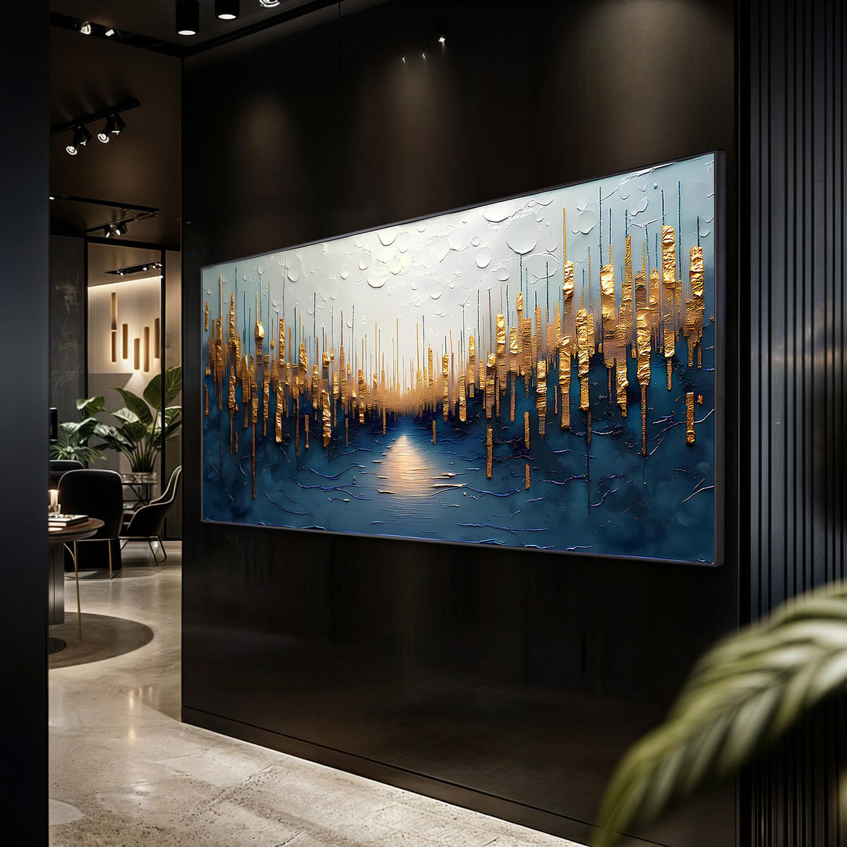 Golden Forest Reflection Abstract Canvas Wall Art