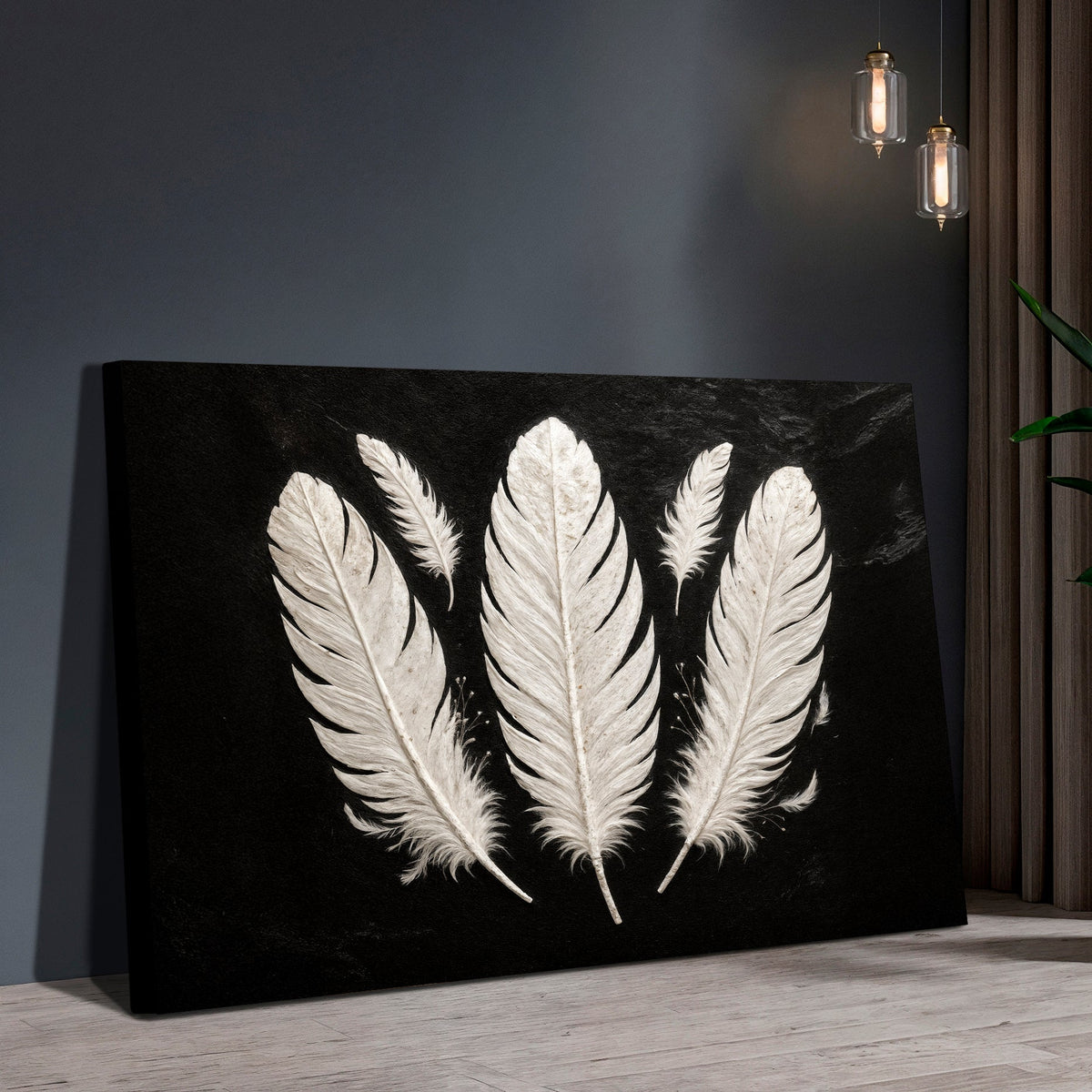 Minimalist Monochrome Feather Canvas Wall Art