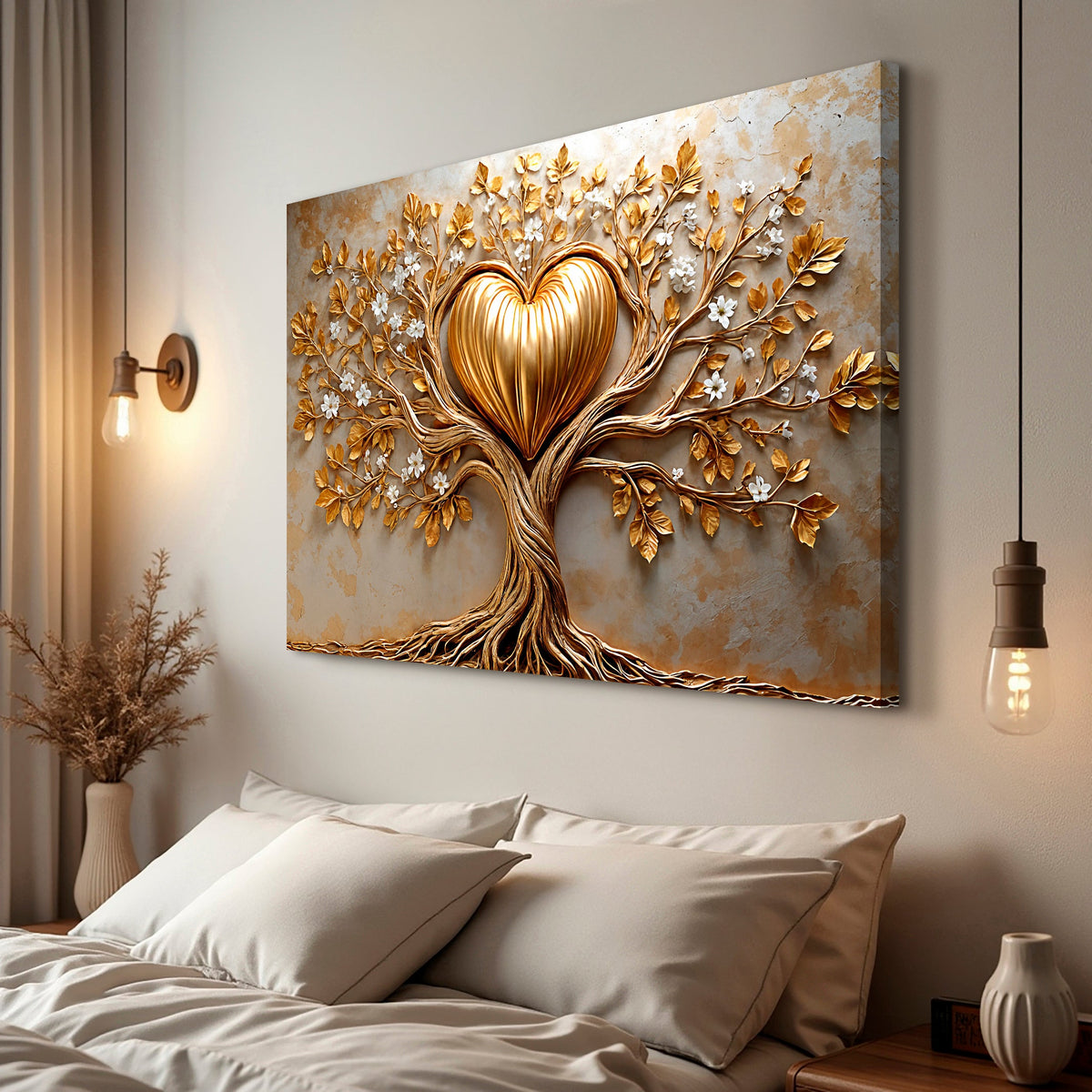 Golden Tree Heart Canvas Wall Art