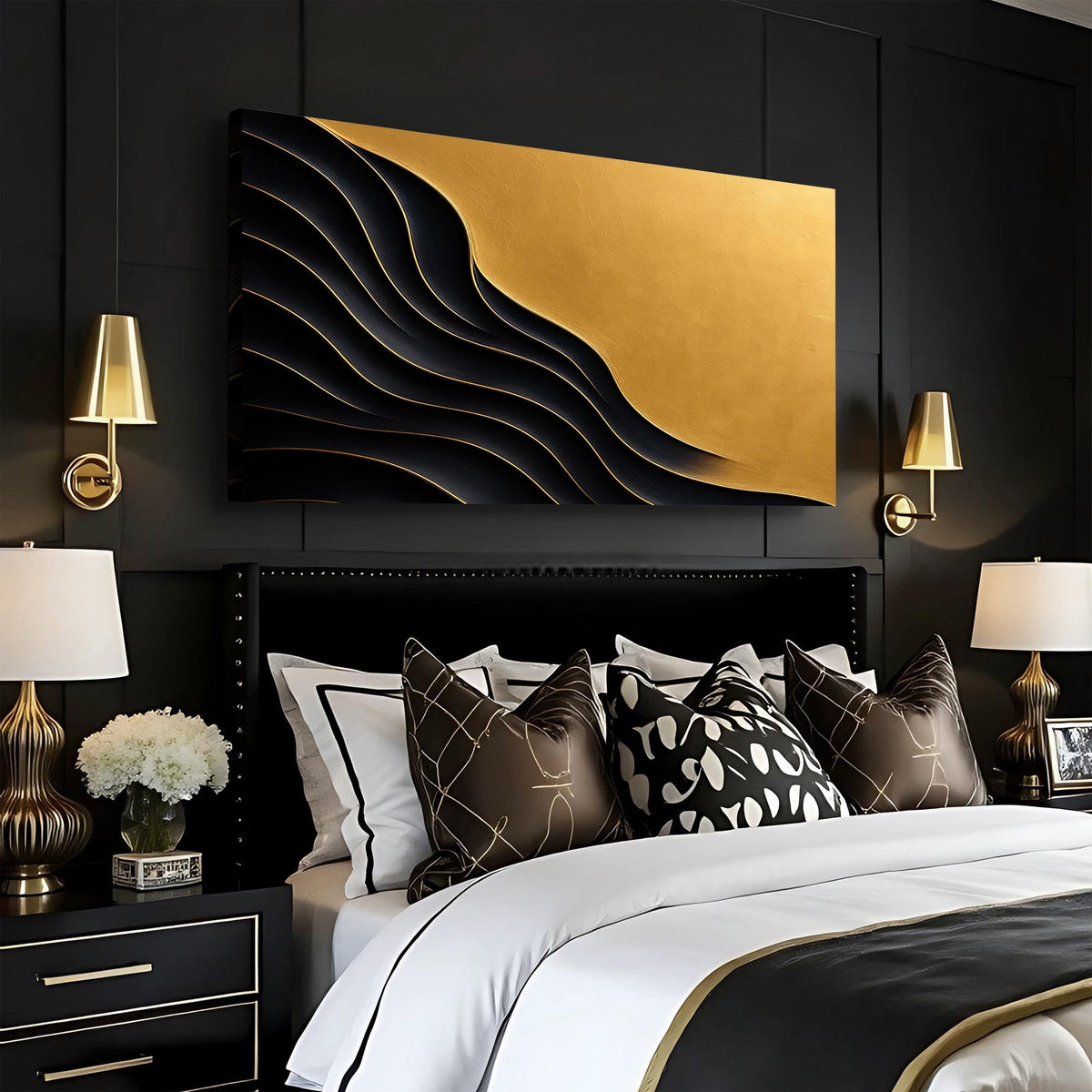Black And Gold Minimalist Abstract Canvas Wall Art XI