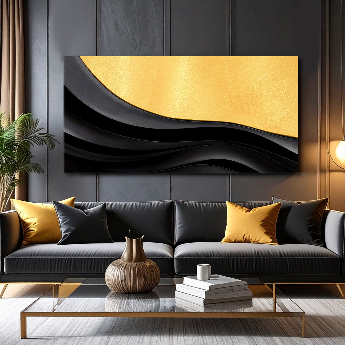 Black And Gold Minimalist Abstract Canvas Wall Art VIII