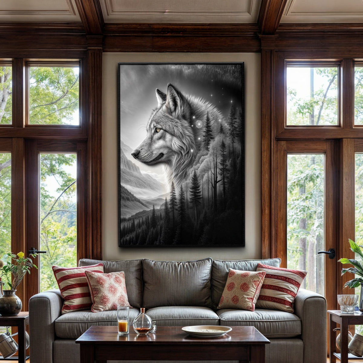 Wolf Double Exposure Canvas Wall Art II