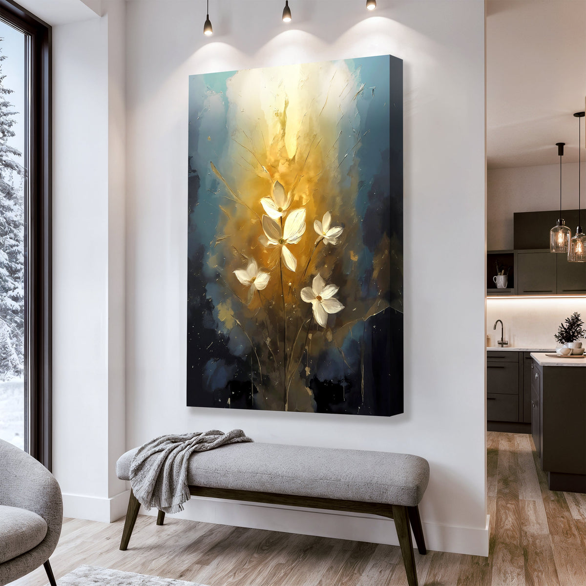 Golden Glow Elegant Flower Canvas Wall Art