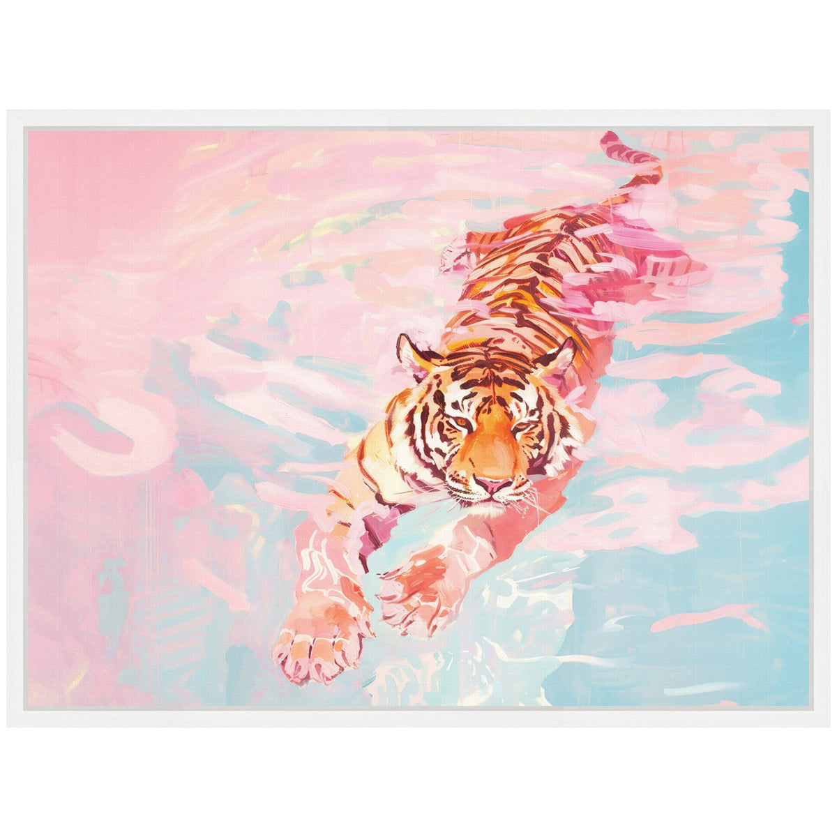 Sylvie Tiger Swim Vibrant Dopamine Landscape Framed Canvas by Honey Island Studio