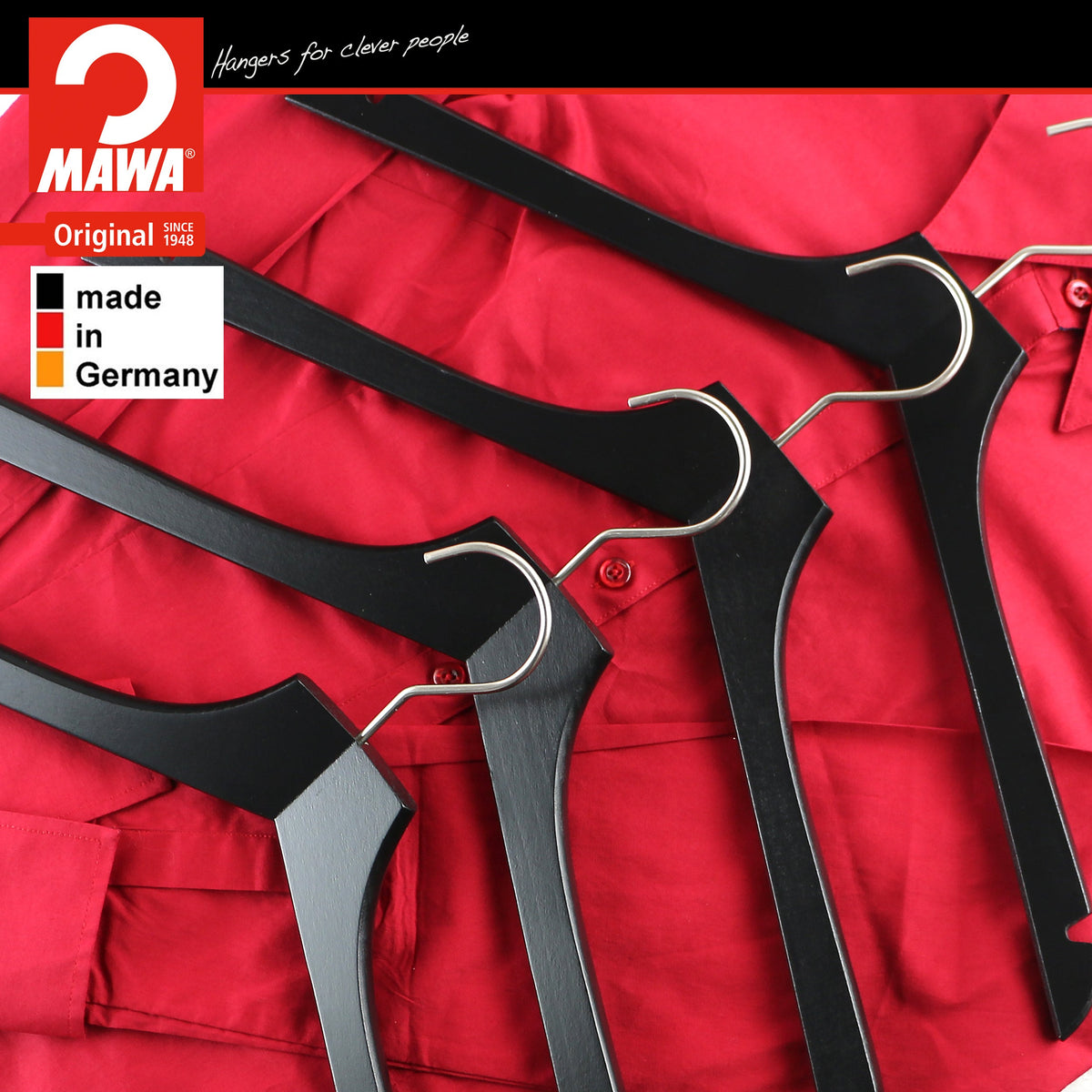 MAWA Metropolis Bodyform Profi 45/RE Shirt Hanger with Shoulder Notches, Black, Silver Hook