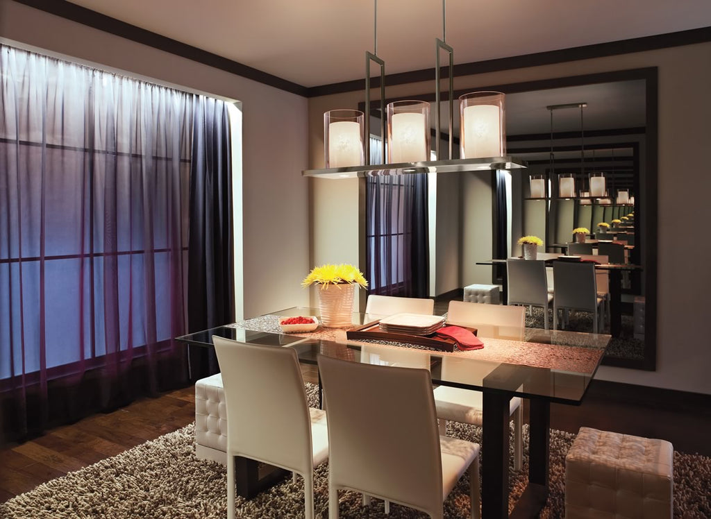 Kichler Triad 40"W 6-Light Classic Pewter Finish Clear Glass White Vetro Mica Shades Linear Chandelier