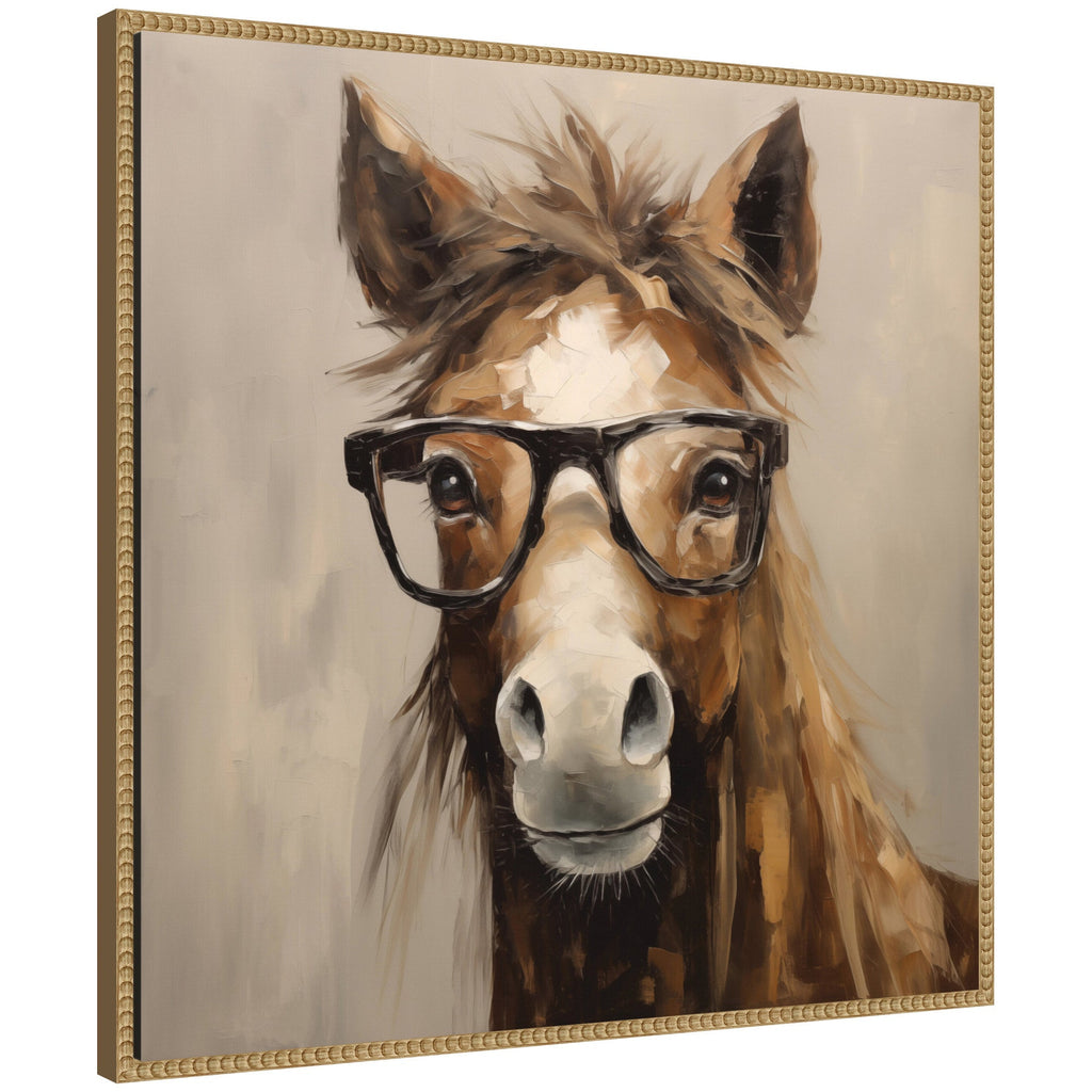 Sylvie Hay Those Are My Glasses Horse Framed Canvas by The Creative Bunch Studio