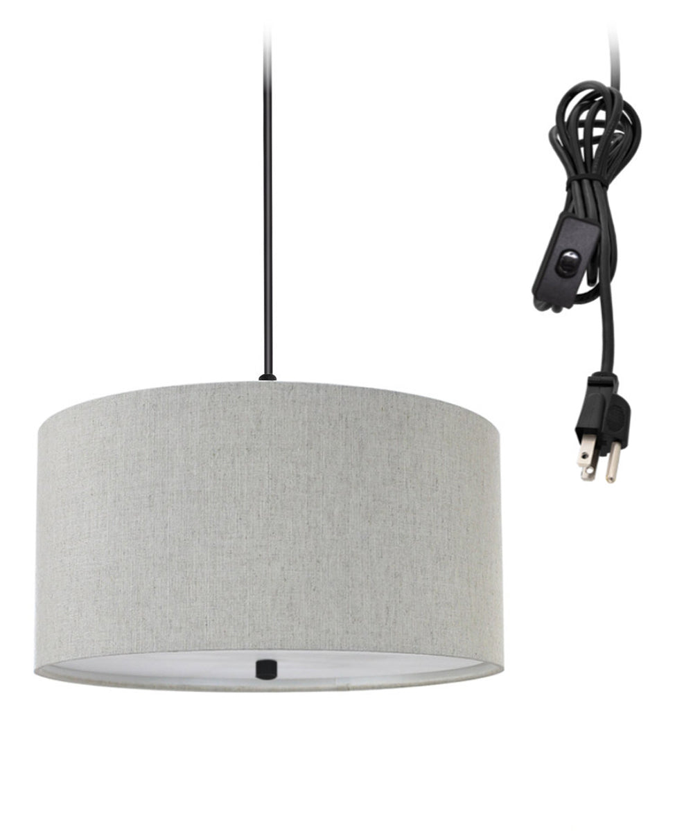 Home Concept 2-Light Plug-In Swag Pendant Light Textured Oatmeal with Diffuser Black Cord - 14"W