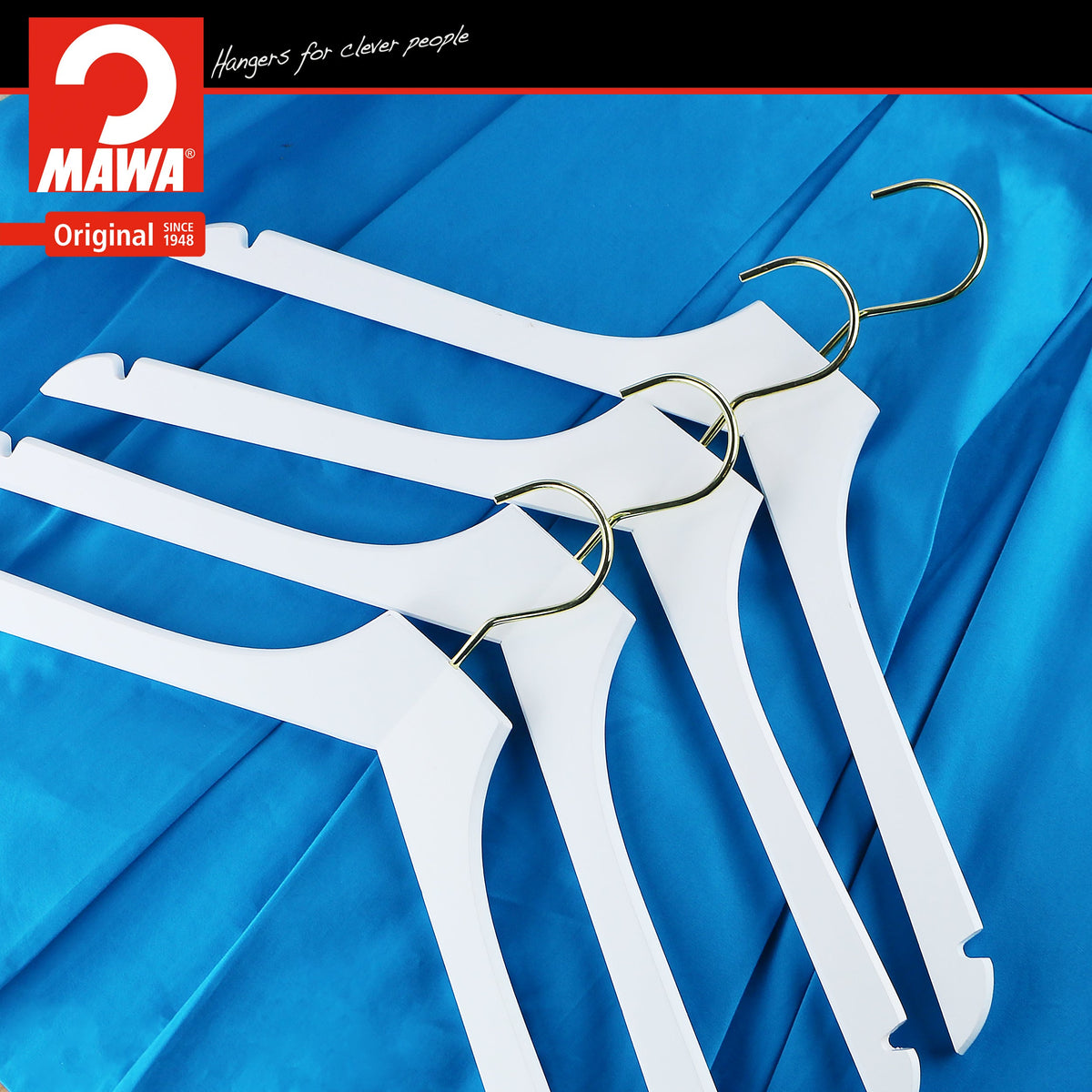 MAWA Metropolis Bodyform Profi 45/RE Shirt Hanger with Shoulder Notches, White, Gold Hook