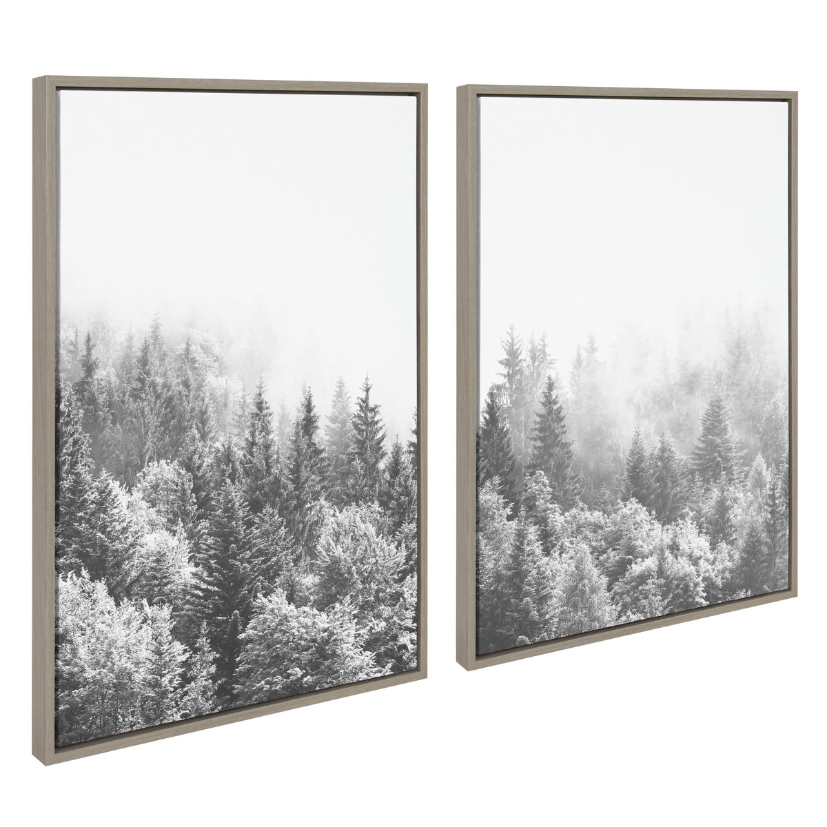 Sylvie Forest On A Foggy Day Black and White Framed Canvas Set of 2 by The Creative Bunch Studio