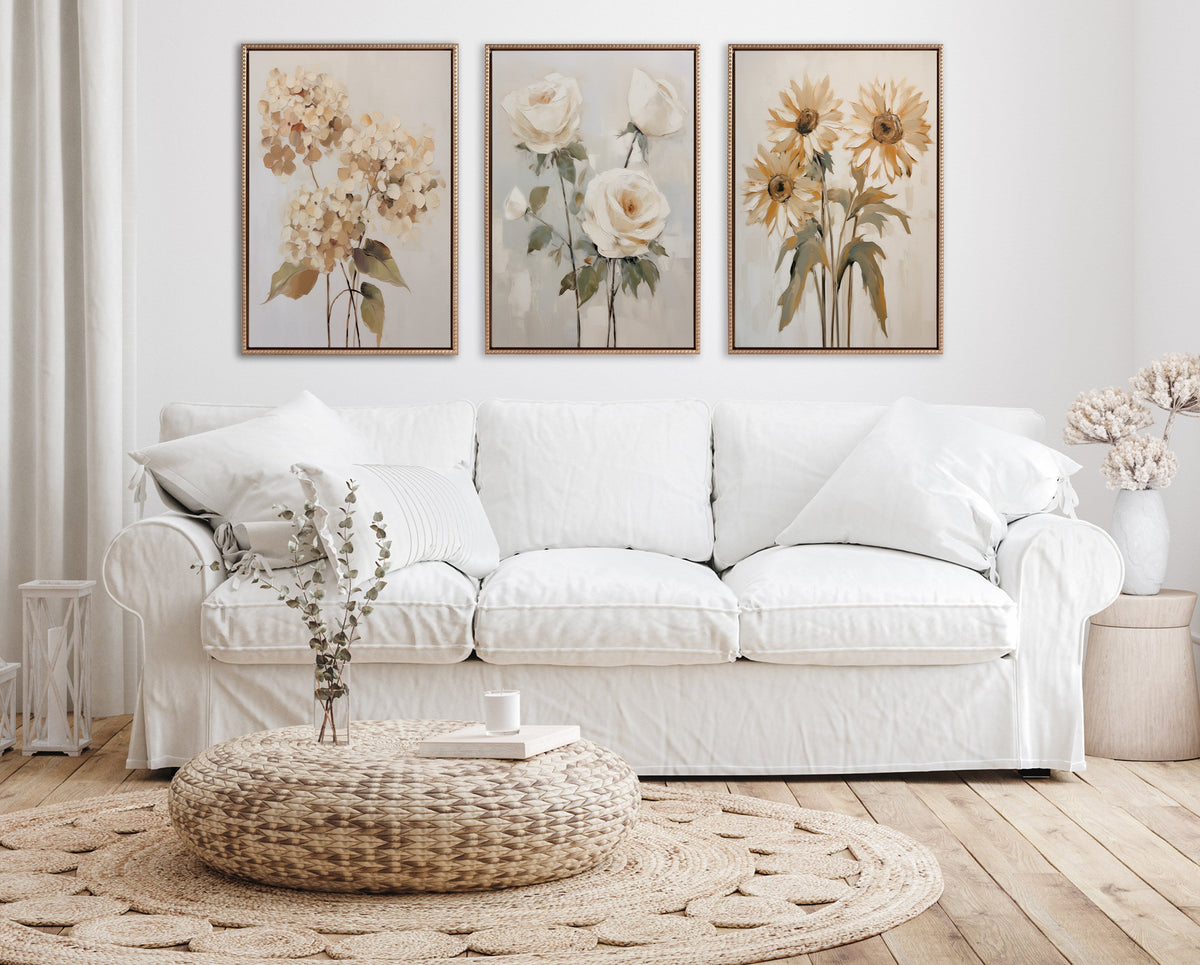 Sylvie Beaded Soft Hydrangeas Framed Canvas by The Creative Bunch Studio