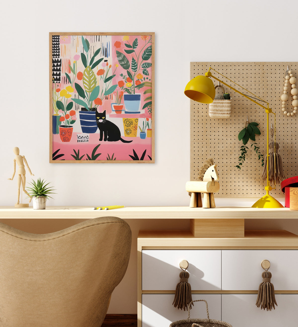 Gallery Whimsical Houseplants and a Black Kitty Cat Print by The Creative Bunch Studio