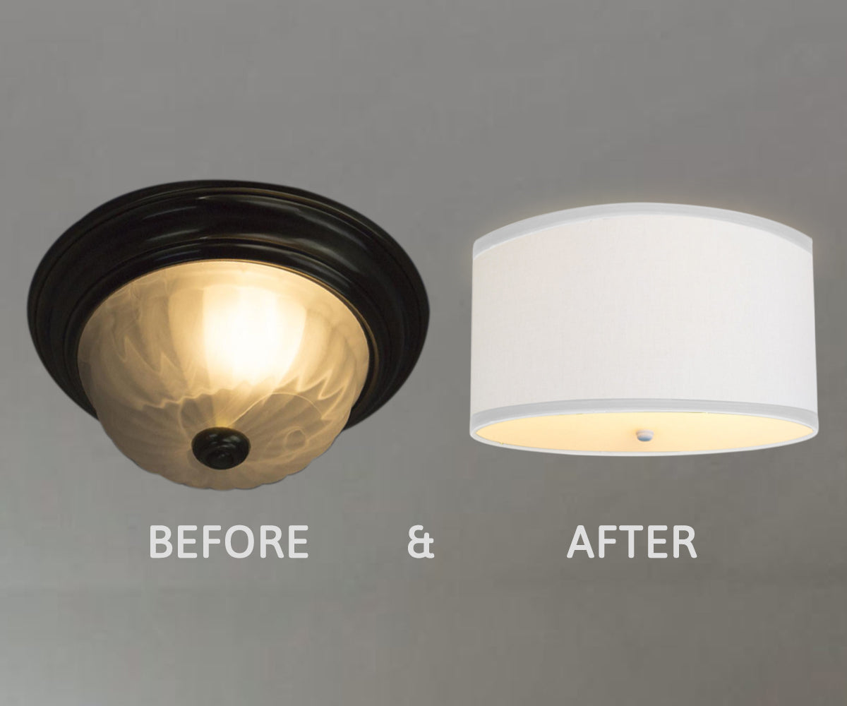 Home Concept Moderne Flush Mount Conversion Kit 18"w White Linen Shallow Drum Lamp Shade