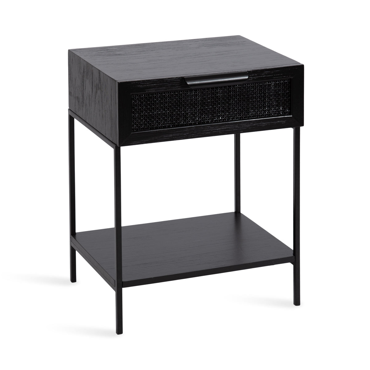 Ori Wood and Cane Side Table with Drawer and Lower Shelf