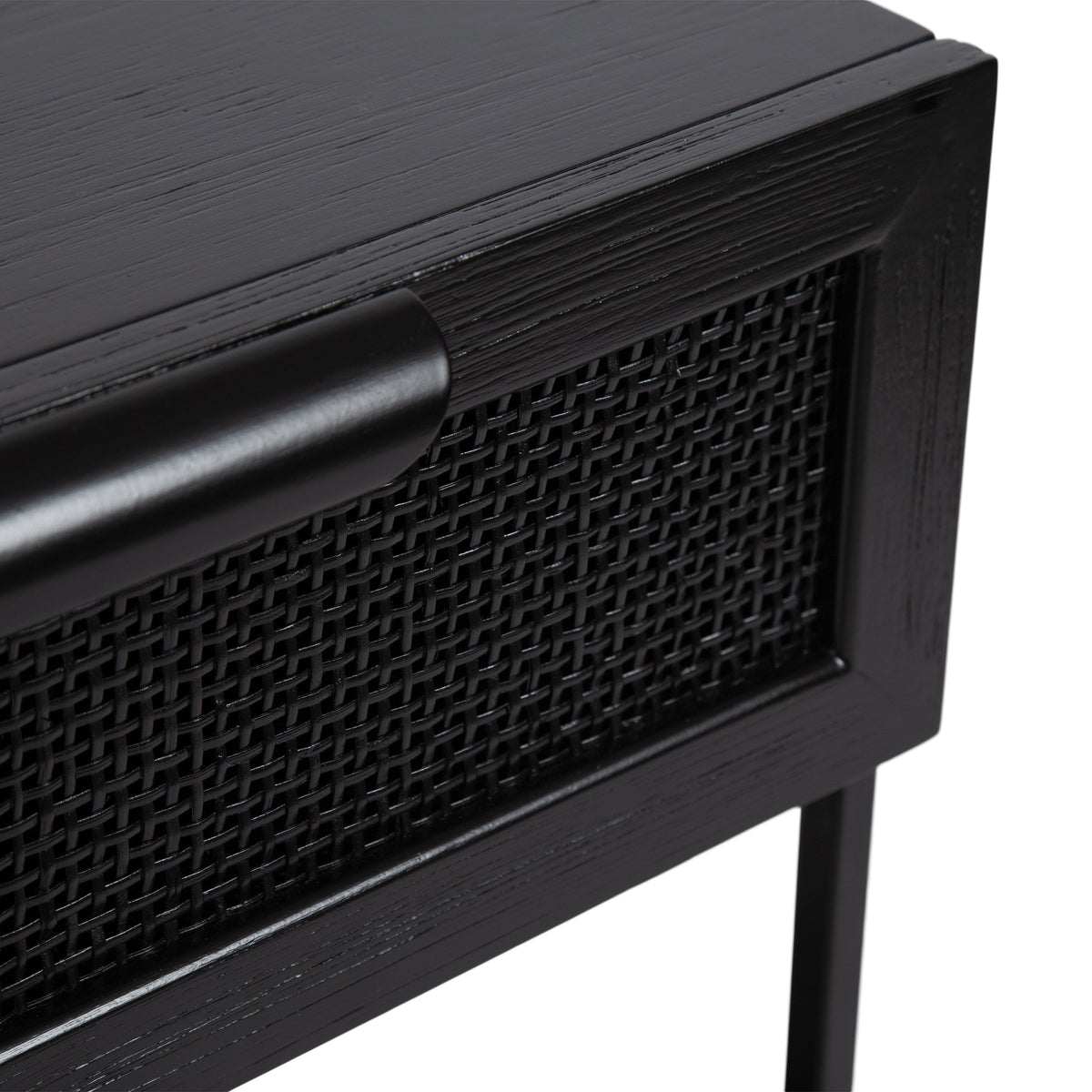 Ori Wood and Cane Side Table with Drawer and Lower Shelf