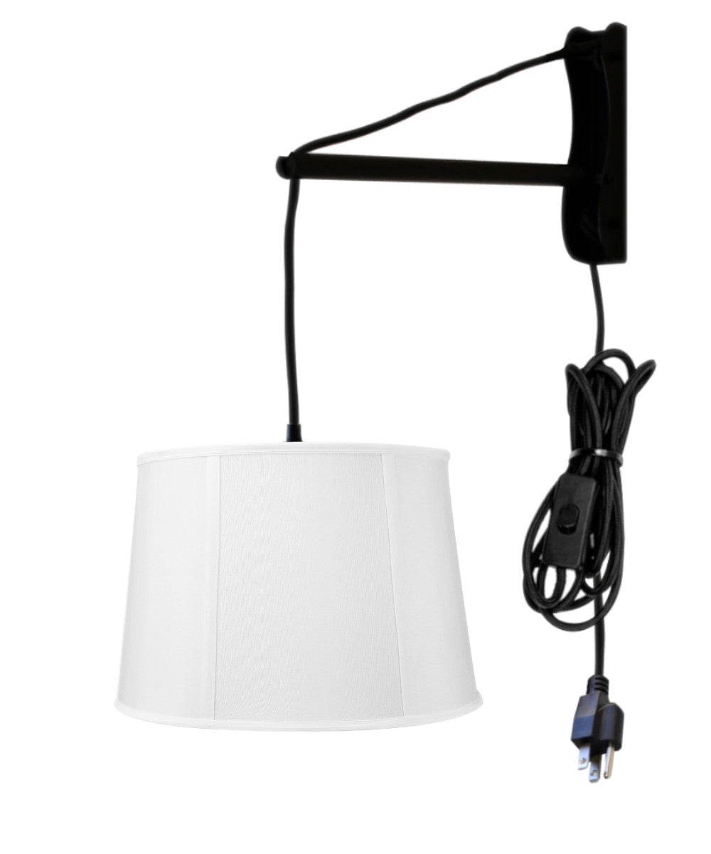 Home Concept MAST Plug-In Wall-Mount Pendant Light 1-Light Black Cord/Arm Drum White Shade - 12"W