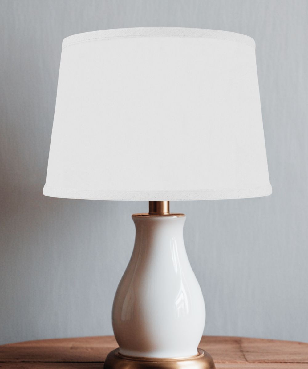 Home Concept Clip-On Fitter Hardback Shallow Drum Lamp Shade White Linen - 10" Top x 12" Bottom x 8" Slant Height