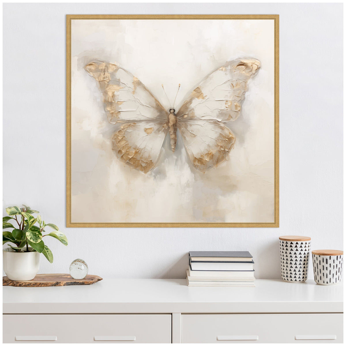 Sylvie Butterfly Neutral 2 Framed Canvas by The Creative Bunch Studio