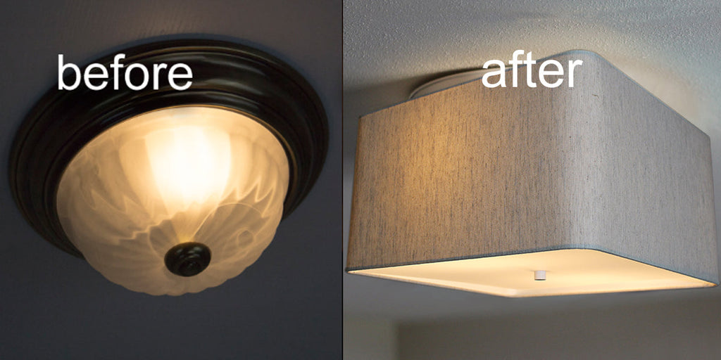 Home Concept Moderne Flush Mount Conversion Kit 14"w Rounded Corner Square Oatmeal Drum Shade