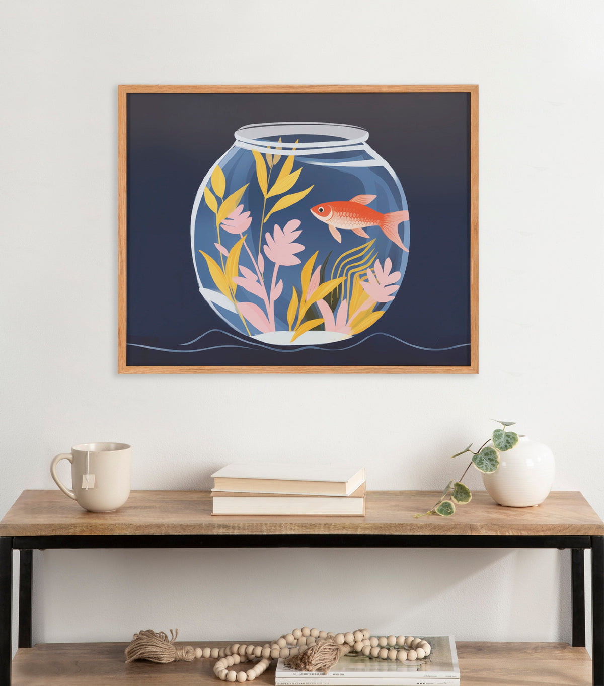 Gallery Pet Goldfish Cute Botanicals Fish Tank Print by The Creative Bunch Studio