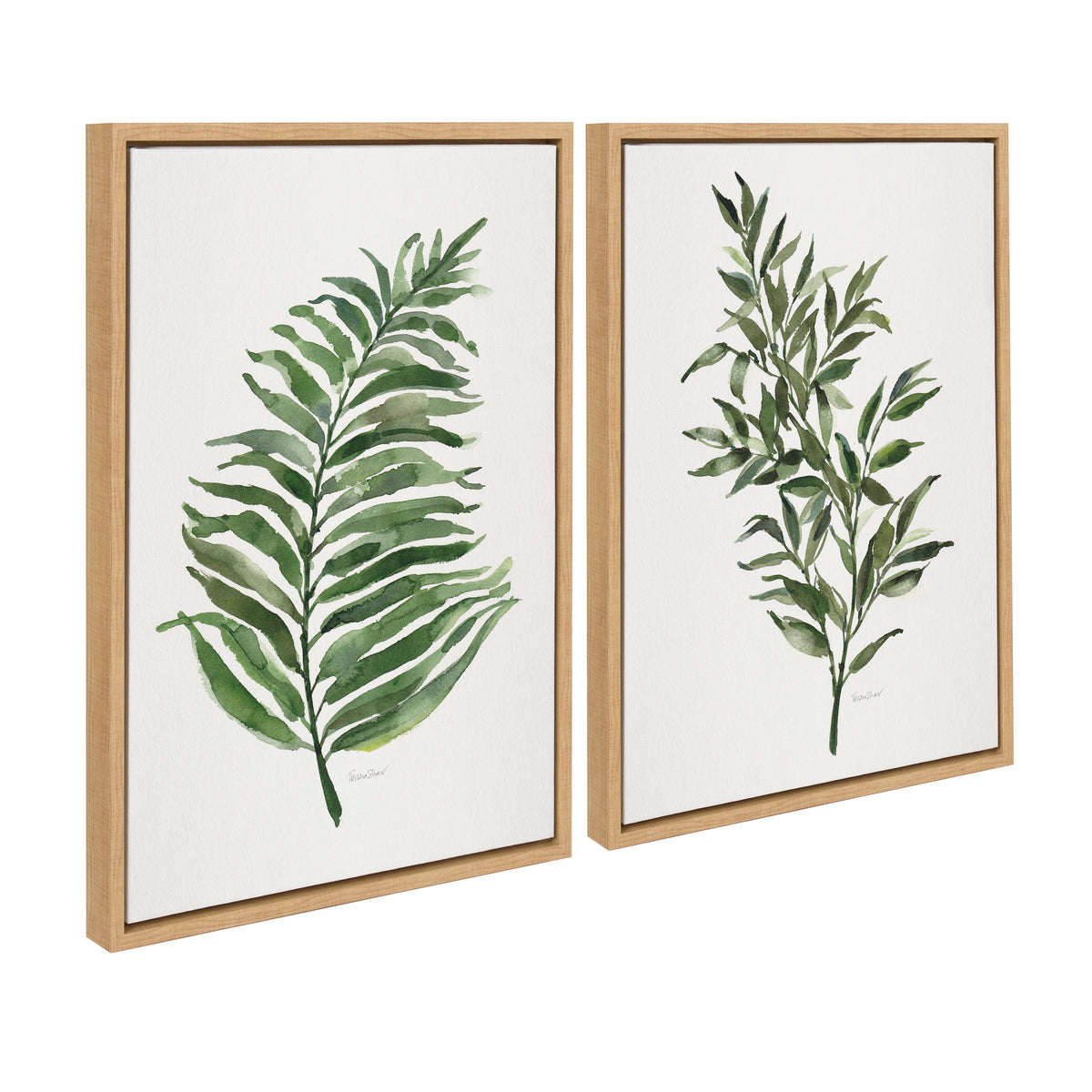 Sylvie Green Fern and Ruscus Framed Canvas Art Set of 2 by Patricia Shaw