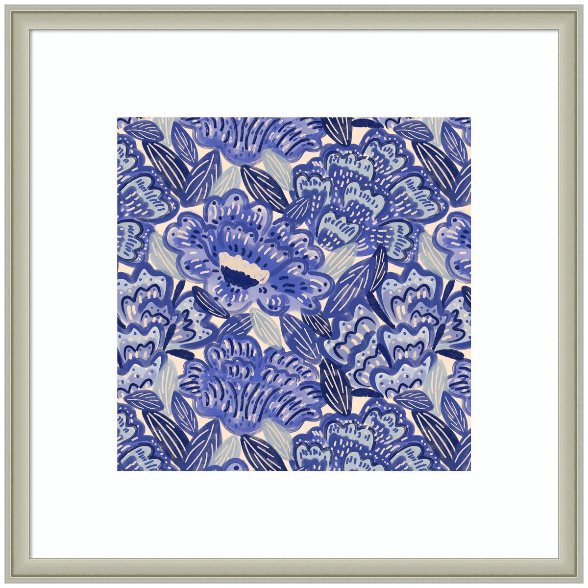 Framed Art Painted Flowers Blue by Carrie Cantwell