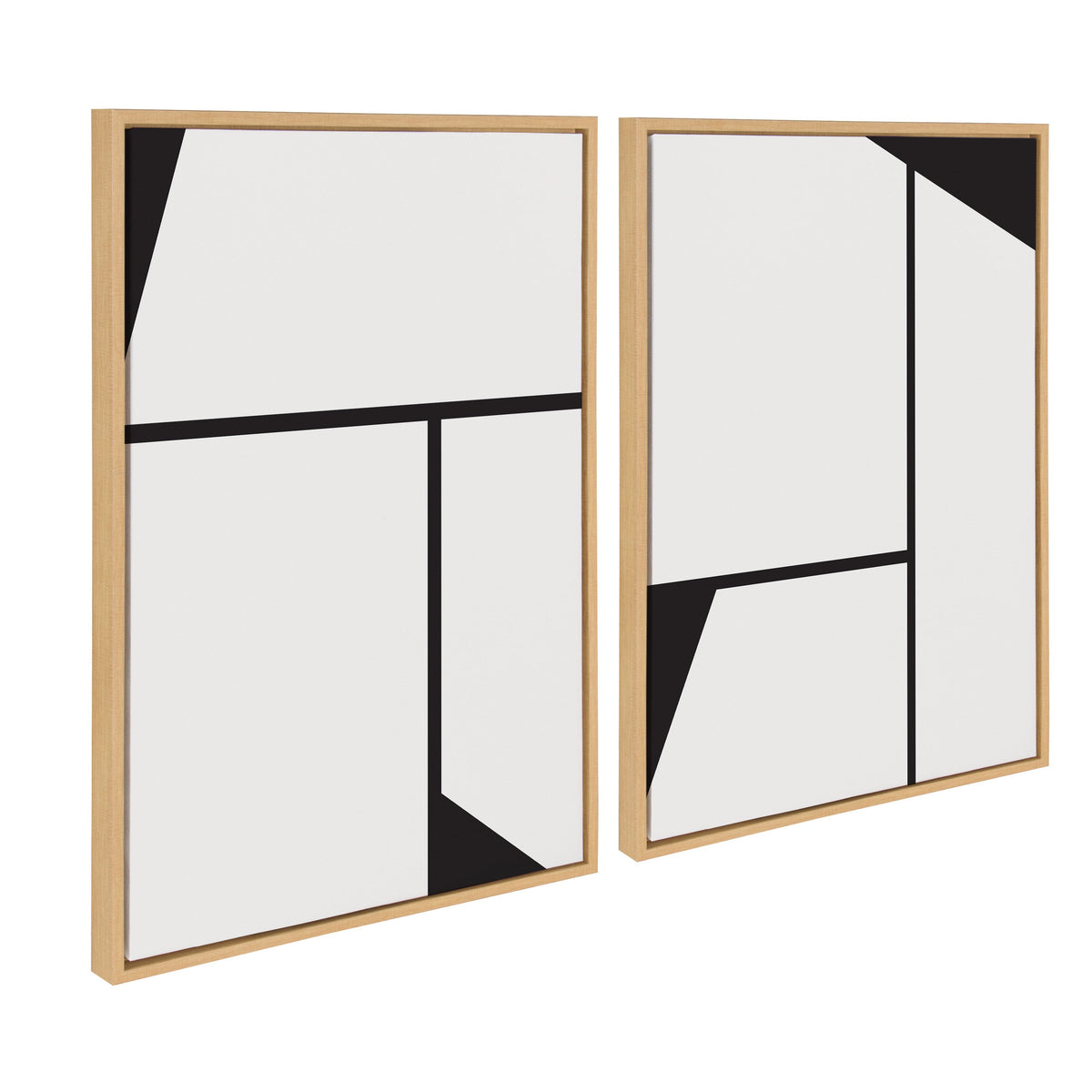 Sylvie Sleek Luxe Minimalist Black and White Abstract Framed Canvas Art Set of 2 by The Creative Bunch Studio