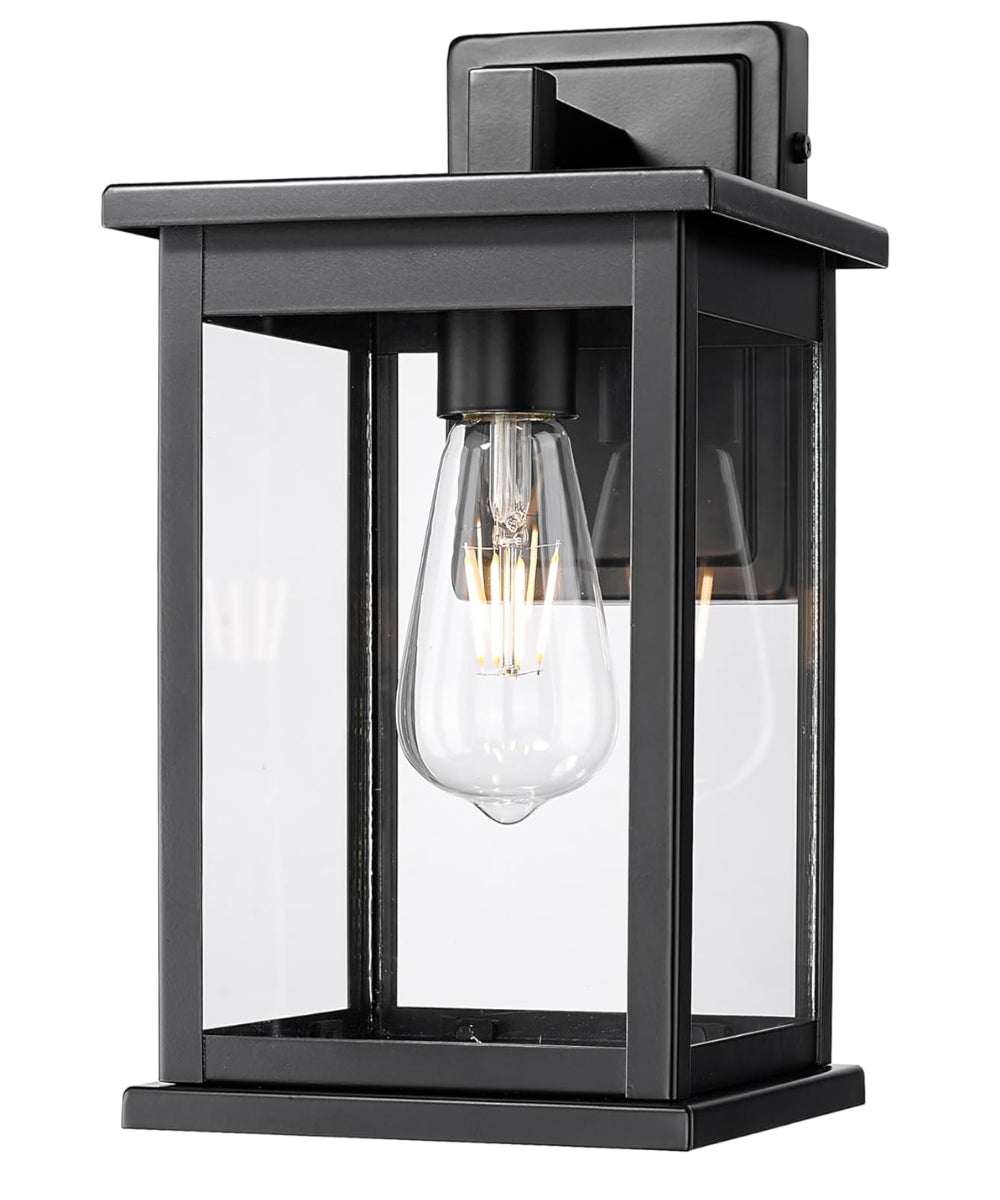 Bowton II Outdoor Wall Light - Dusk to Dawn Matte Black Finish with Glass Shade by Millennium Lighting - 11"H